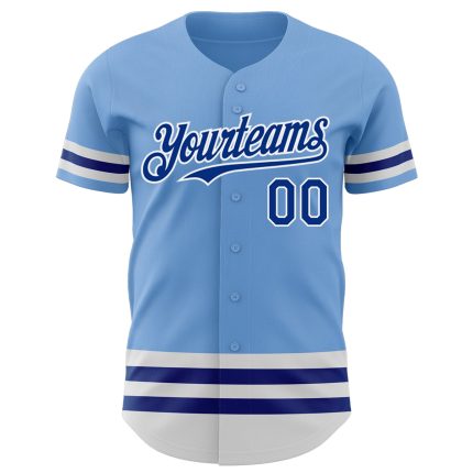Custom Team Jersey with Name and Number in Light Blue Royal-White Line, Authentic Baseball Design Personalized Light Blue