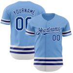 Custom Team Jersey with Name and Number in Light Blue Royal-White Line, Authentic Baseball Design Personalized Light Blue