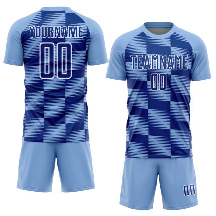 Personalized Light Blue Soccer Jersey with Royal-White Lines - Sublimation Uniform Personalized Light Blue Royal-White Lines