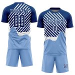 Custom Sublimation Soccer Jersey with Personalized Name and Number - Light Blue Royal-White Lines Design Personalized Light