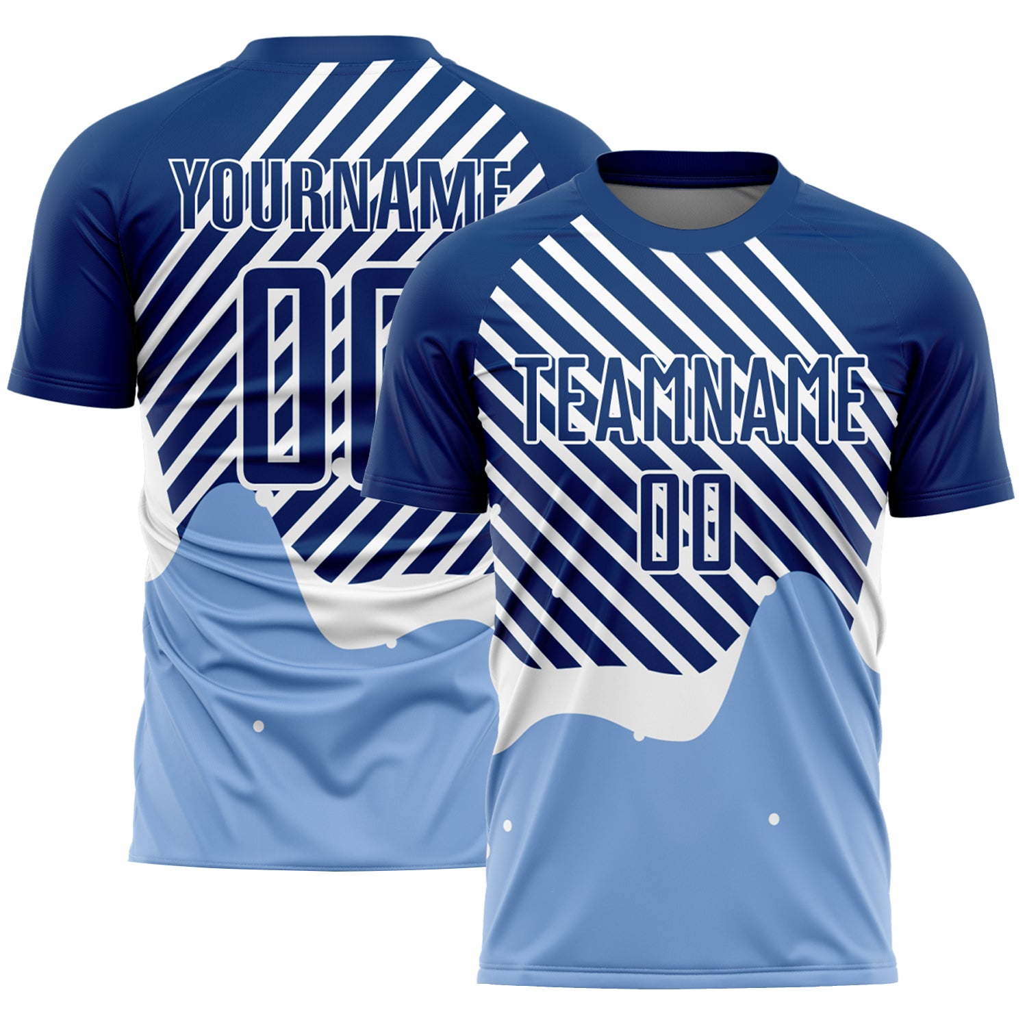 Custom Sublimation Soccer Jersey with Personalized Name and Number - Light Blue Royal-White Lines Design Personalized Light
