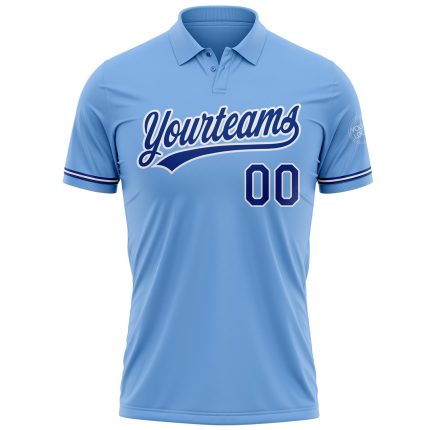Custom Name Number Light Blue Royal-White Performance Vapor Golf Polo Shirt Personalized Light Blue Royal-White Performance