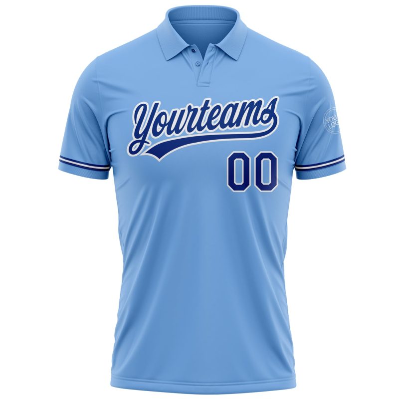 Custom Name Number Light Blue Royal-White Performance Vapor Golf Polo Shirt Personalized Light Blue Royal-White Performance