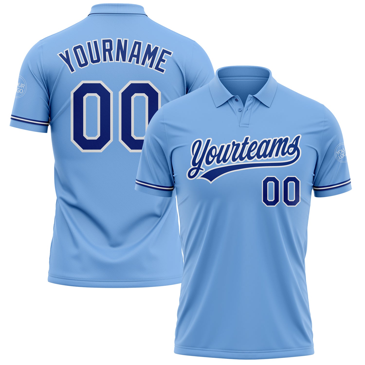 Custom Name Number Light Blue Royal-White Performance Vapor Golf Polo Shirt Personalized Light Blue Royal-White Performance