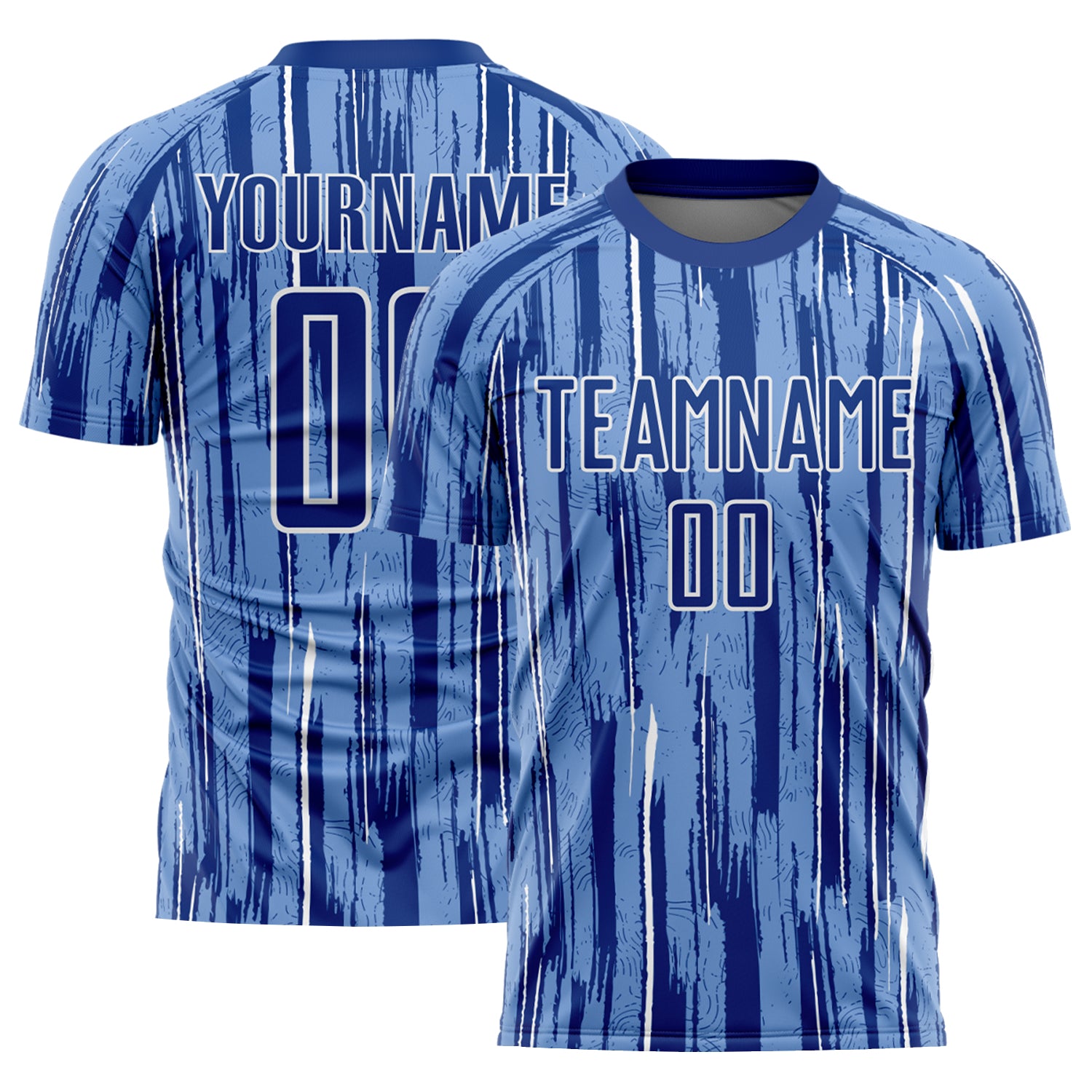 Custom Name and Number Light Blue White Pinstripe Soccer Jersey - Personalized Sublimation Uniform Personalized Light Blue