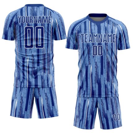 Custom Name and Number Light Blue White Pinstripe Soccer Jersey - Personalized Sublimation Uniform Personalized Light Blue