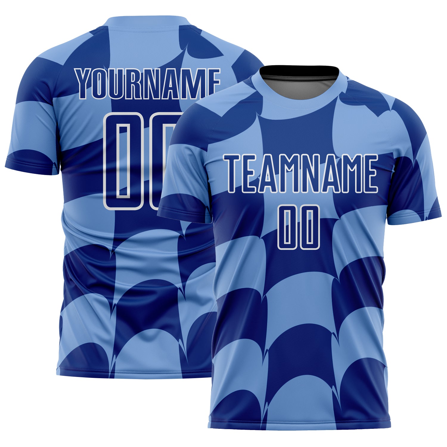 Custom Name Number Soccer Jersey Light Blue Royal White Plaid Sublimation Team Uniform Personalized Light Blue Royal-White