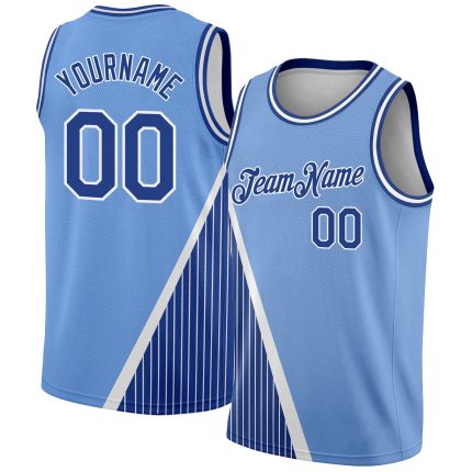 Custom Name & Number Basketball Jersey - Light Blue Royal-White Triangle Pinstripes Authentic City Edition Personalized Light