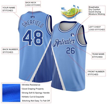 Custom Name & Number Basketball Jersey - Light Blue Royal-White Triangle Pinstripes Authentic City Edition Personalized Light