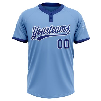 Custom Name and Number Softball Jersey Light Blue Royal-White Unisex Two-Button Design Personalized Light Blue Royal-White