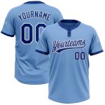 Custom Name and Number Softball Jersey Light Blue Royal-White Unisex Two-Button Design Personalized Light Blue Royal-White