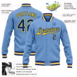 Custom Name Number Varsity Letterman Jacket Light Blue Yellow Bomber Full-Snap Team Style Personalized Light Blue Royal-Yellow