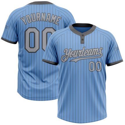 Custom Name and Number Light Blue Steel Gray Pinstripe Two-Button Unisex Softball Jersey Personalized Light Blue Steel Gray