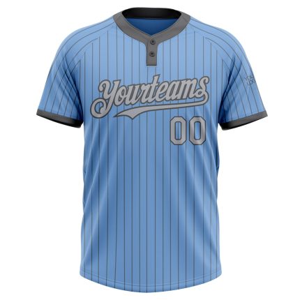 Custom Name and Number Light Blue Steel Gray Pinstripe Two-Button Unisex Softball Jersey Personalized Light Blue Steel Gray