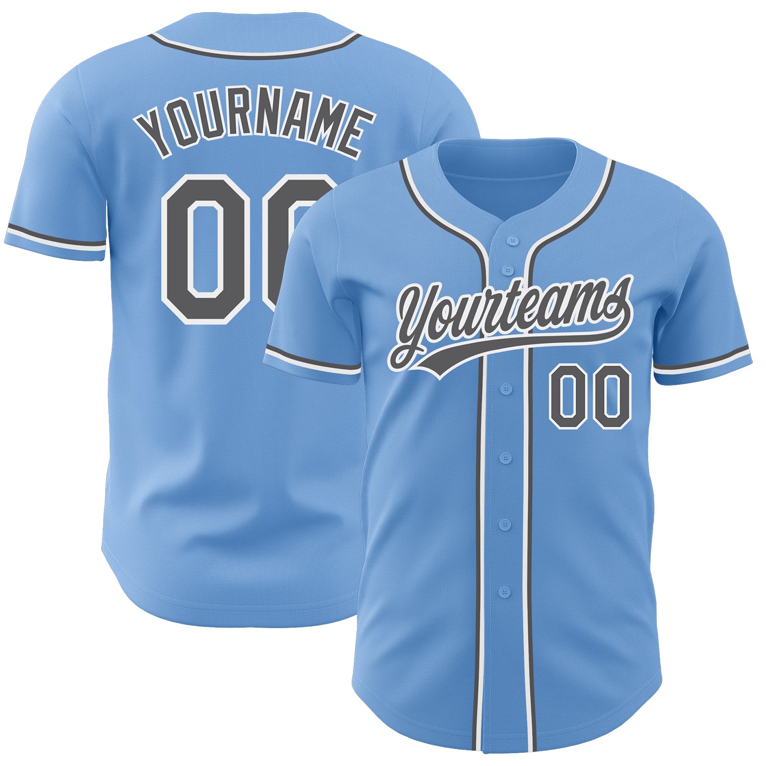 Custom Name and Number Authentic Baseball Jersey - Light Blue Steel Gray White Design Personalized Light Blue Steel Gray-White