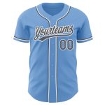 Custom Name and Number Authentic Baseball Jersey - Light Blue Steel Gray White Design Personalized Light Blue Steel Gray-White