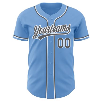 Custom Name and Number Authentic Baseball Jersey - Light Blue Steel Gray White Design Personalized Light Blue Steel Gray-White