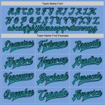 Custom Team Name Number Light Blue Teal Black Varsity Letterman Bomber Jacket Full-Snap Personalized Personalized Light Blue