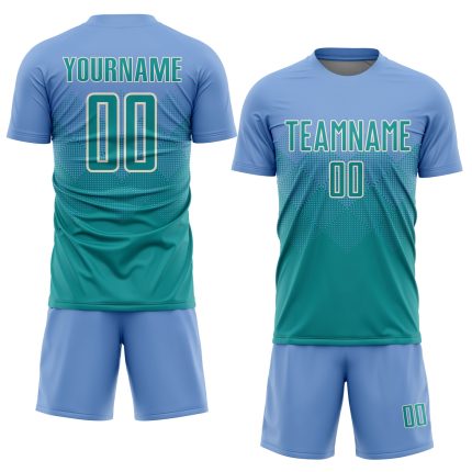 Custom Name and Number Soccer Jersey - Personalized Light Blue Teal-Cream Sublimation Uniform Personalized Light Blue Teal-Cream