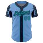 Custom Baseball Jersey - Authentic Light Blue Teal Navy Colors, Personalized Name & Number, Arm Shapes Personalized Light