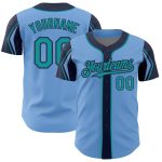 Custom Baseball Jersey - Authentic Light Blue Teal Navy Colors, Personalized Name & Number, Arm Shapes Personalized Light