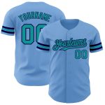 Custom Team Name and Number Personalized Light Blue Teal-Navy Baseball Jersey Authentic Personalized Light Blue Teal-Navy