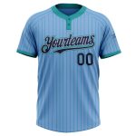 Personalized Custom Name and Number Softball Jersey Light Blue Teal Pinstripe Two-Button Unisex Navy-Gray Personalized Light