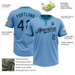 Personalized Custom Name and Number Softball Jersey Light Blue Teal Pinstripe Two-Button Unisex Navy-Gray Personalized Light
