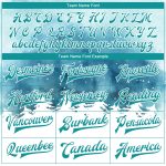 Custom Watercolor Winter Landscape Bomber Jacket with Snowy Trees, Light Blue Teal-White 3D Pattern, Personalize Name & Number