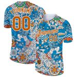 Custom Name Number Floral Design Performance T-Shirt - Light Blue Texas Orange-White 3D Pattern Personalized Light Blue Texas