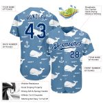 Personalized Custom Name and Number Whale 3D Pattern Baseball Jersey - Light Blue US Navy Blue-White Design Personalized