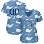 Personalized Custom Name and Number Whale 3D Pattern Baseball Jersey - Light Blue US Navy Blue-White Design Personalized