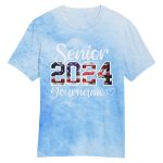 Customizable Light Blue USA Flag 3D Graduation T-Shirt with Name & Number Personalized Light Blue USA Flag-White 3D Graduation