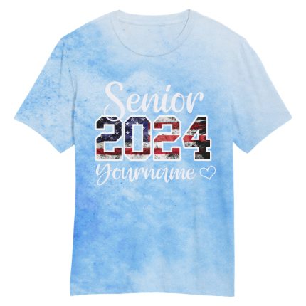 Customizable Light Blue USA Flag 3D Graduation T-Shirt with Name & Number Personalized Light Blue USA Flag-White 3D Graduation