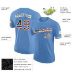 Custom Name and Number Light Blue Vintage USA Flag T-Shirt for Teams - Cream Performance Shirt Personalized Light Blue Vintage