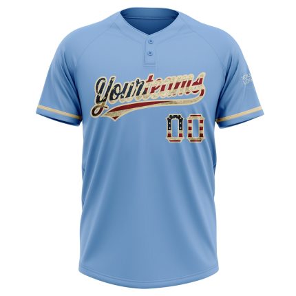 Custom Name and Number Vintage Light Blue USA Flag Softball Jersey Unisex Two-Button Team Apparel Personalized Light Blue