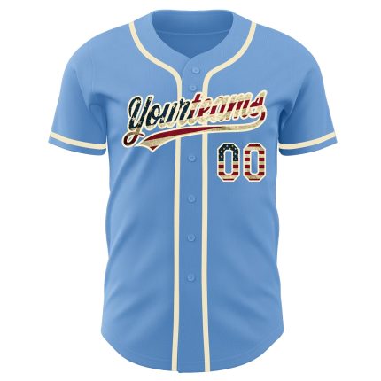 Personalized Vintage Light Blue USA Flag Baseball Jersey with Custom Name and Number - Authentic Team Apparel Personalized