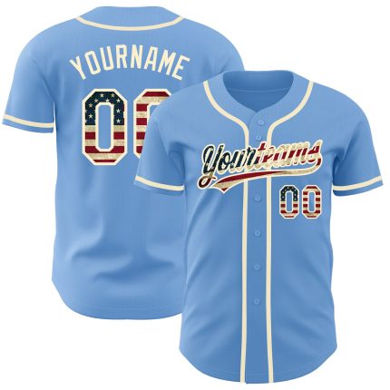 Personalized Vintage Light Blue USA Flag Baseball Jersey with Custom Name and Number - Authentic Team Apparel Personalized