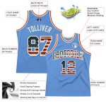 Custom Light Blue Vintage USA Flag Basketball Jersey with Personalized Name and Number - Authentic Throwback Design Personalized