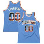 Custom Light Blue Vintage USA Flag Basketball Jersey with Personalized Name and Number - Authentic Throwback Design Personalized