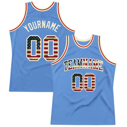 Custom Light Blue Vintage USA Flag Basketball Jersey with Personalized Name and Number - Authentic Throwback Design Personalized
