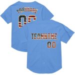 Custom Name and Number Vintage USA Flag Baseball Jersey - Light Blue Cream Mesh Authentic Throwback Personalized Light Blue