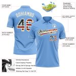 Personalized Vintage USA Flag Golf Polo Shirt - Light Blue Cream Performance with Custom Name and Number Personalized Light