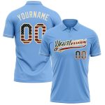 Personalized Vintage USA Flag Golf Polo Shirt - Light Blue Cream Performance with Custom Name and Number Personalized Light