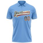 Personalized Vintage USA Flag Golf Polo Shirt - Light Blue Cream Performance with Custom Name and Number Personalized Light