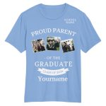 Custom 3D Graduation T-Shirt with Personalized Name and Number in Light Blue and White Personalized Light Blue White 3D Graduation