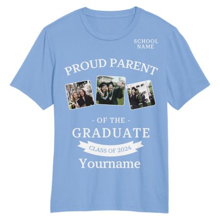 Custom 3D Graduation T-Shirt with Personalized Name and Number in Light Blue and White Personalized Light Blue White 3D Graduation