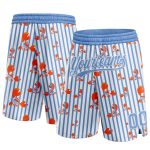 Custom Name and Number 3D Pattern Crab Basketball Shorts Light Blue White Argentina Authentic Personalized Light Blue White