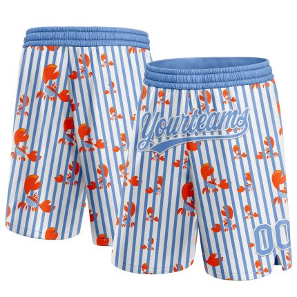 Custom Name and Number 3D Pattern Crab Basketball Shorts Light Blue White Argentina Authentic Personalized Light Blue White