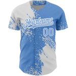 Custom Name and Number Authentic Baseball Jersey in Light Blue 3D Abstract Brush Stroke Design Personalized Light Blue White